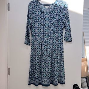 3/4 Sleeve A-Line Print Dress